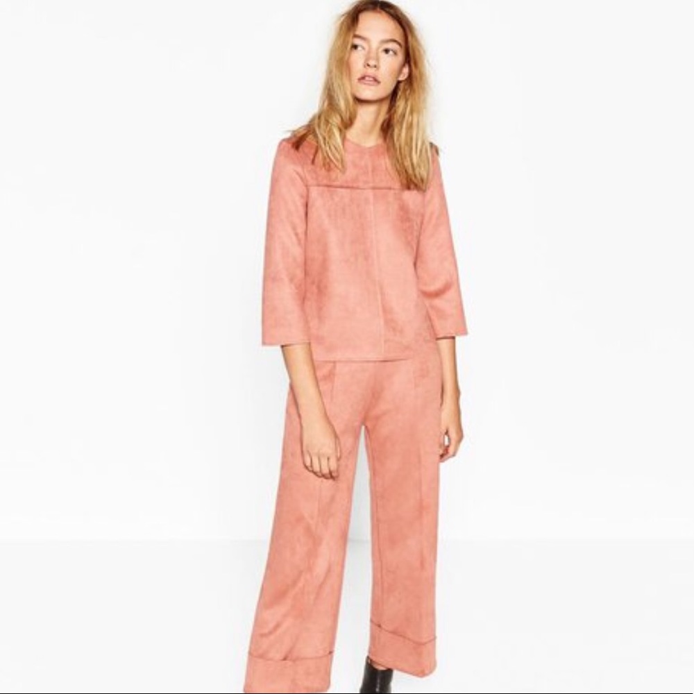 ZARA Faux Suede Pink Top